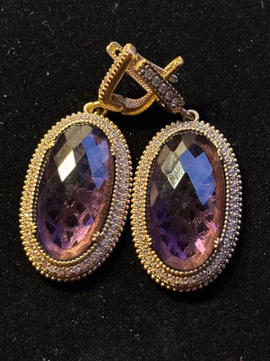 Purple  Amethyst crysteal earrings, large oval