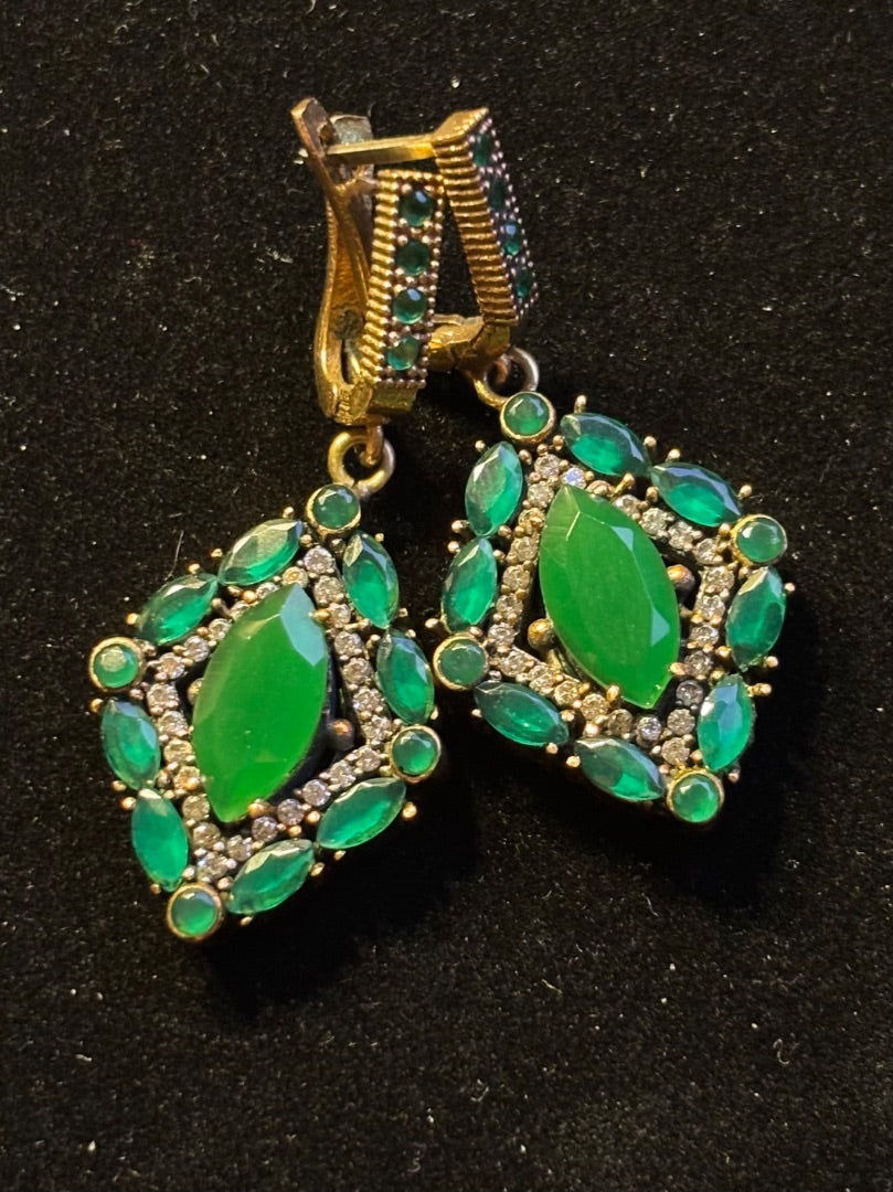 Green  Diamond shaped green onyx earrings