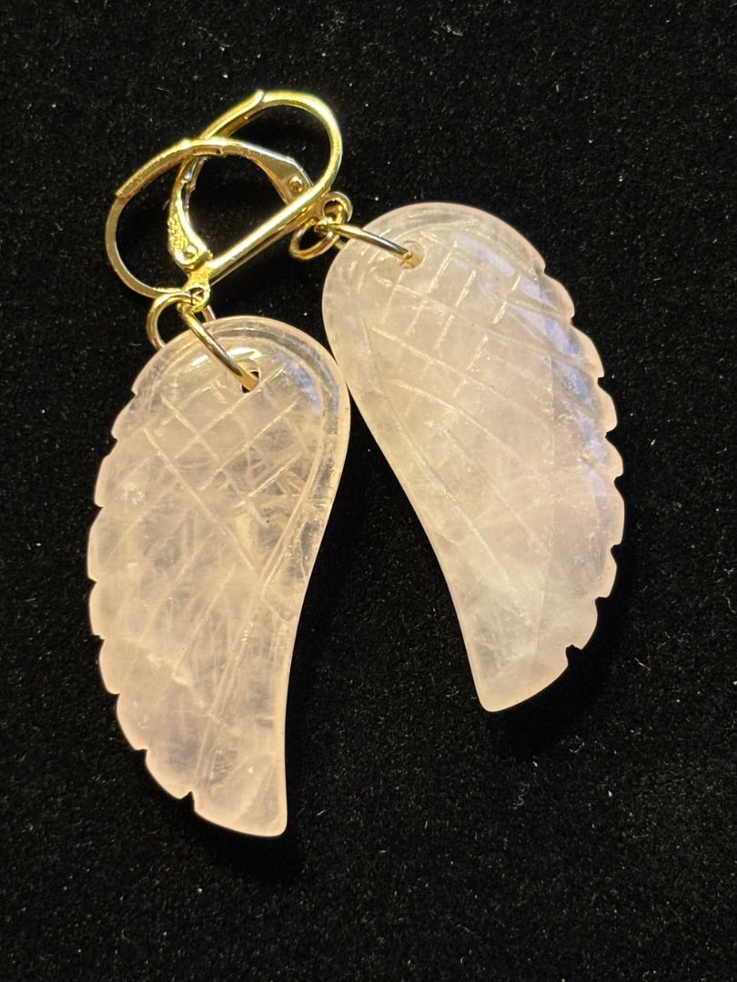 Pink  rose quartz wing earrings