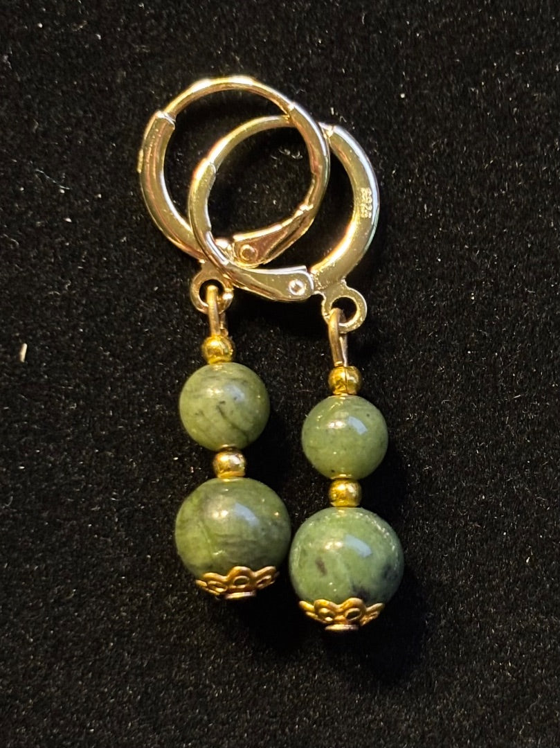 Green  Beaded jade earrings