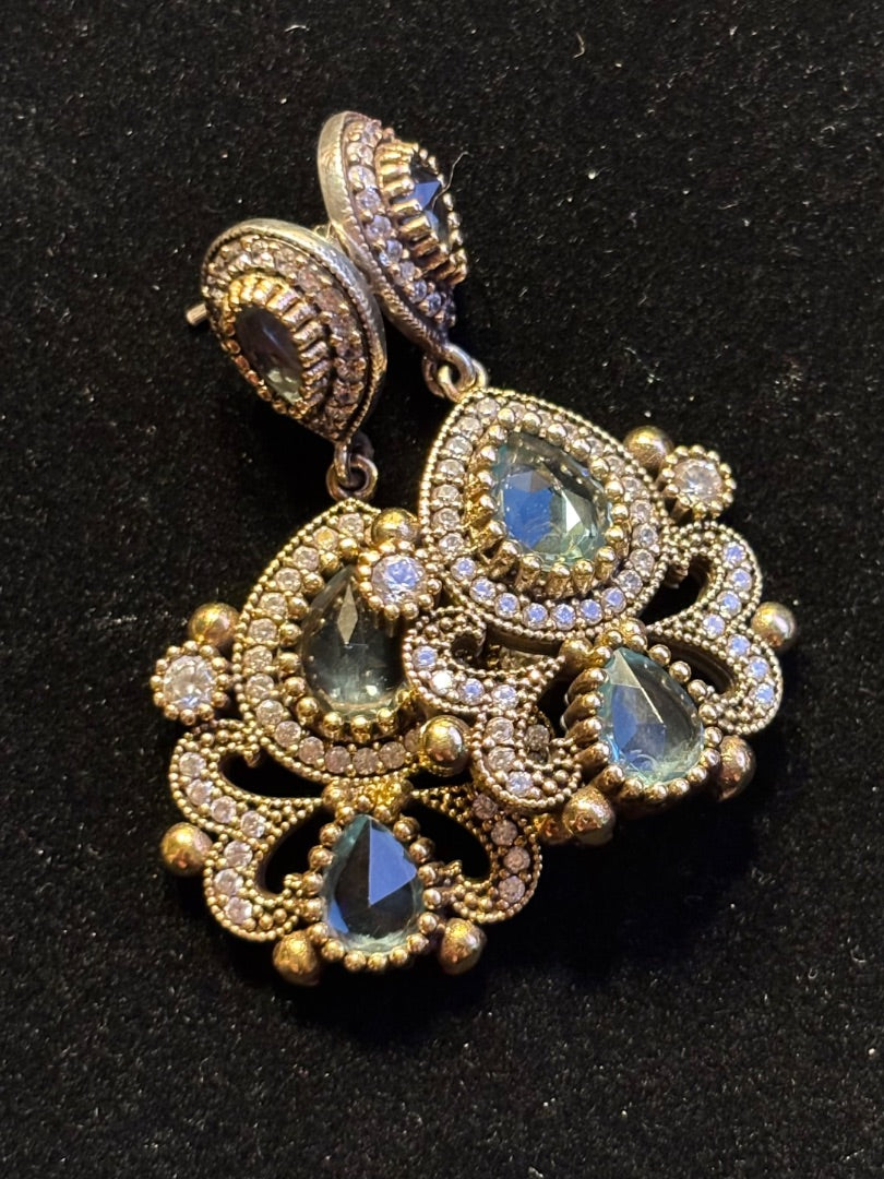 Blue  Topaz dangly earrings in ornate design