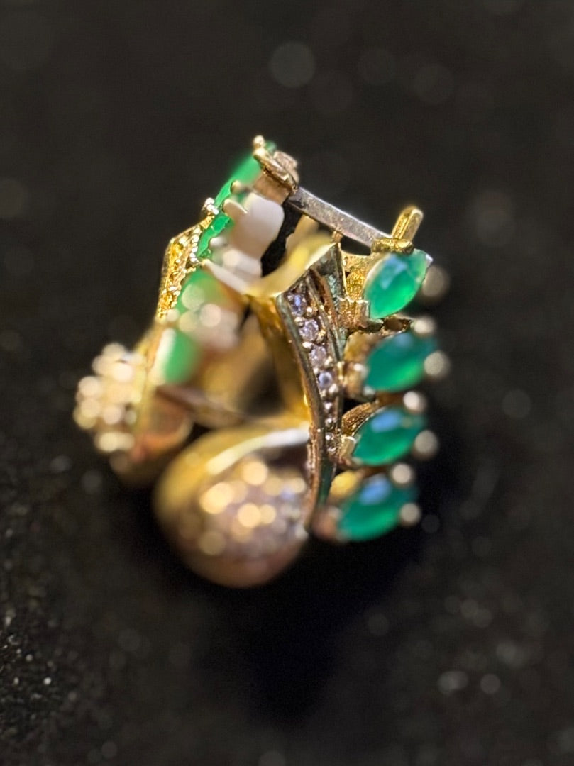 Green  Green onyx marquise and flower earrings