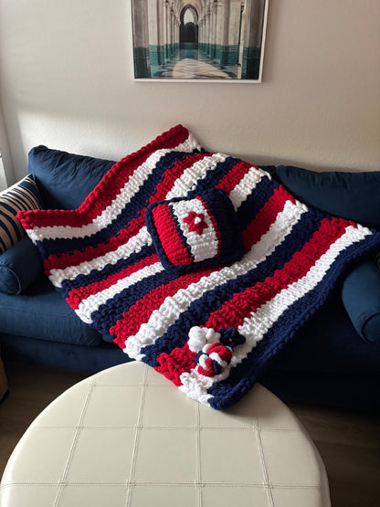 Red White Blue Lotus Bespoke Originals Patriots Retreat Throw & Pillow, 53 x 46