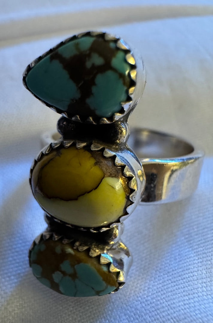 Turq Yellow Dahlia Adjustable Ring