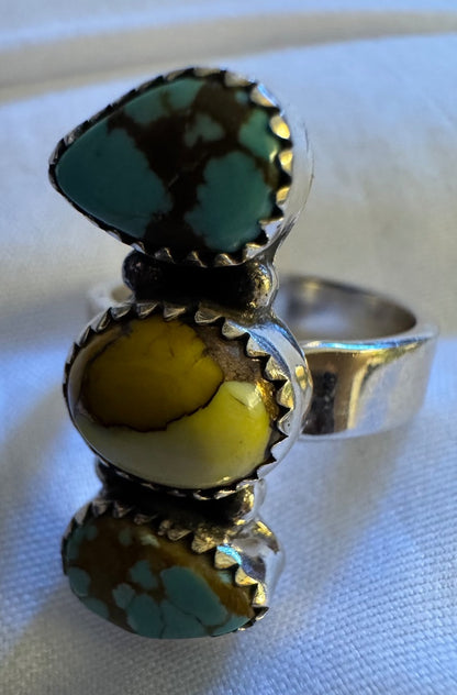Turq Yellow Dahlia Adjustable Ring