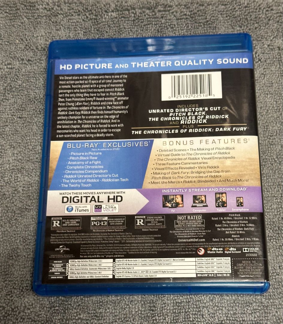 Riddick The Complete Collection Bluray - No digital, 5 x 4 x 1