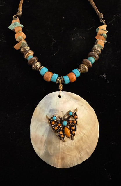 Shell butterfly bead necklace & earrings set