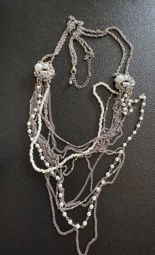 Multistrand silver tone with/bead accent necklace