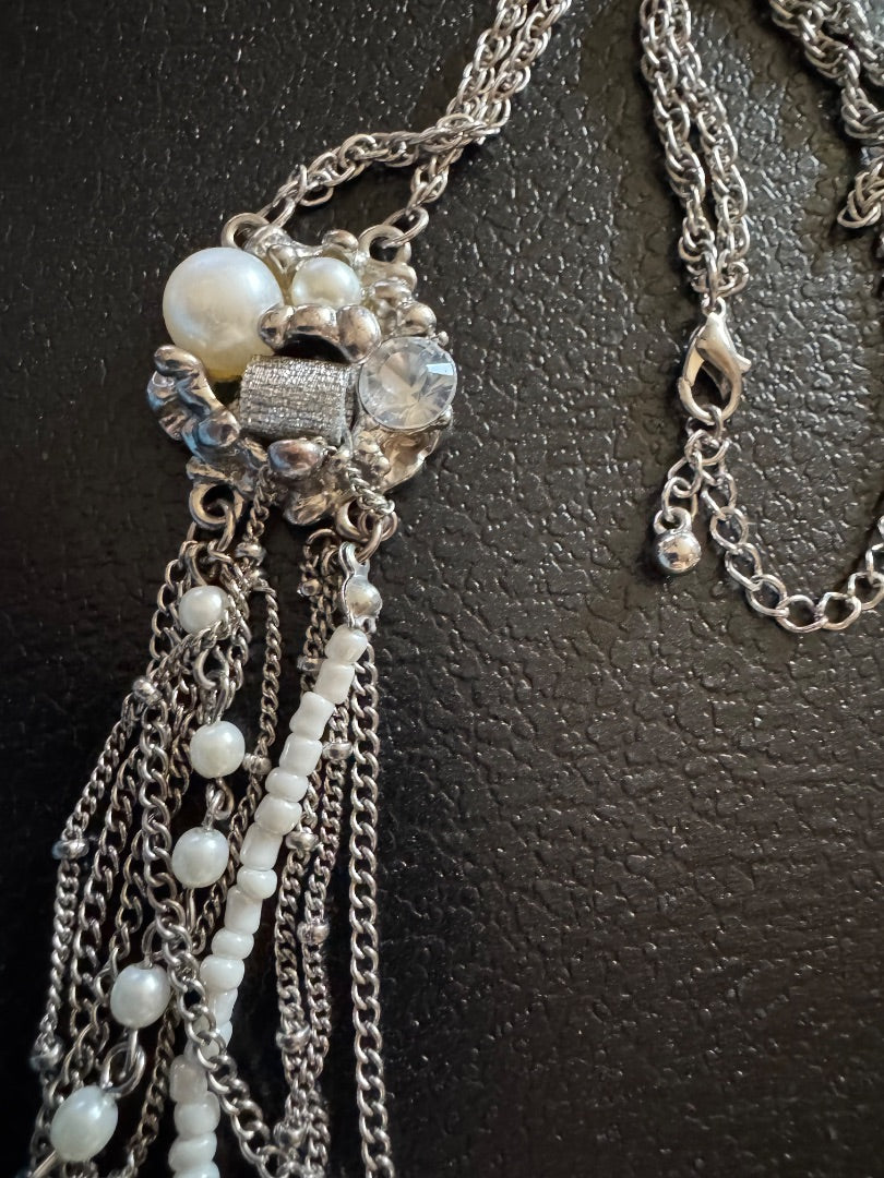Multistrand silver tone with/bead accent necklace