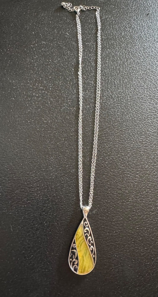 Yellow w/black cutout silver tone necklace
