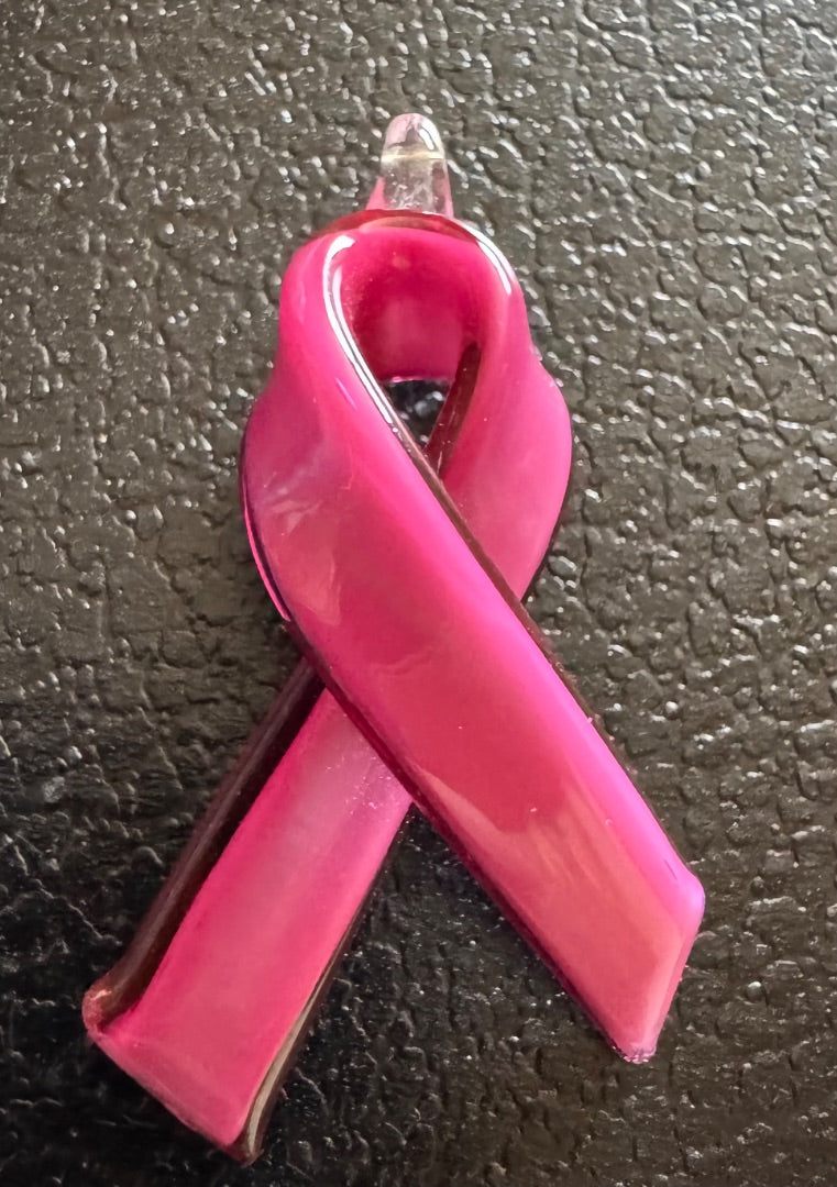 Glass pink breast cancer ribbon necklace