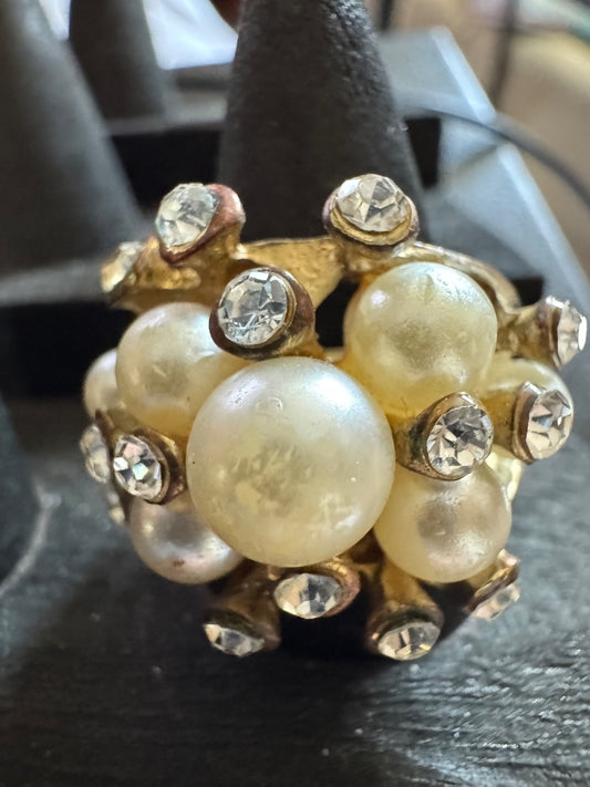 Faux pearl rhine adjustable ring