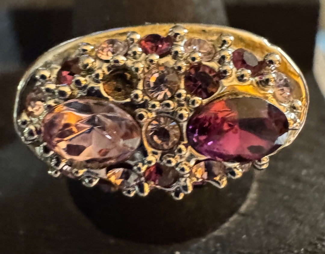Pink & purple silvertone ring