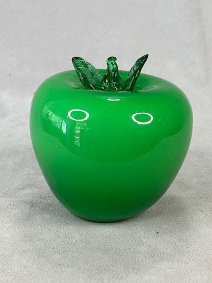 Green glass paper weight apple