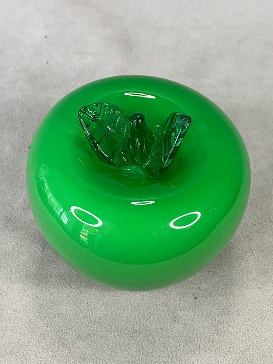 Green glass paper weight apple