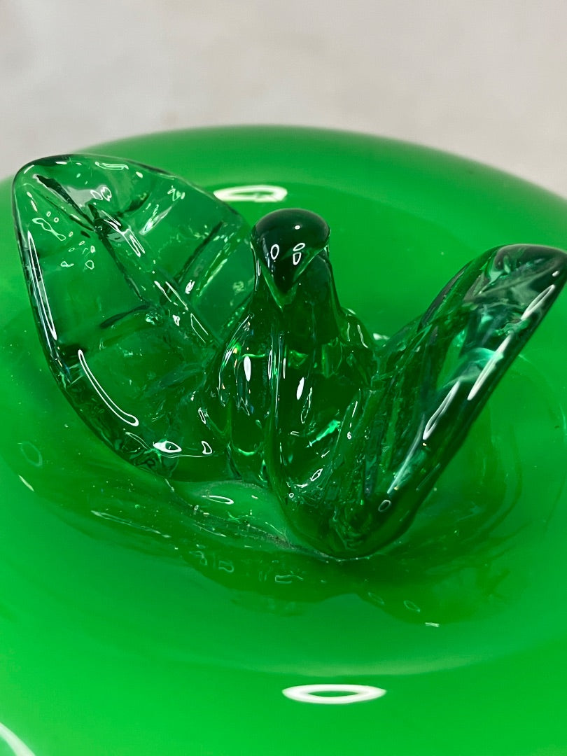 Green glass paper weight apple