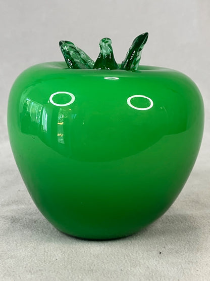 Green glass paper weight apple