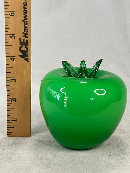 Green glass paper weight apple