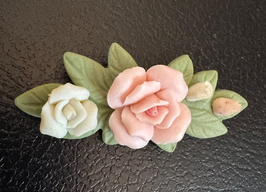 Pink & green flower brooch possibly Avon