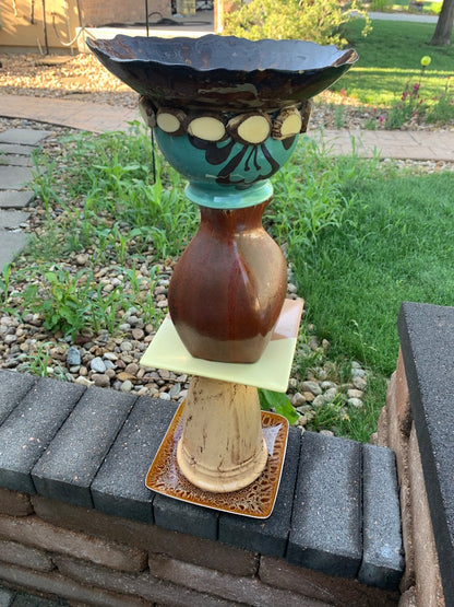 Bird bath pottery bowl tagua nuts