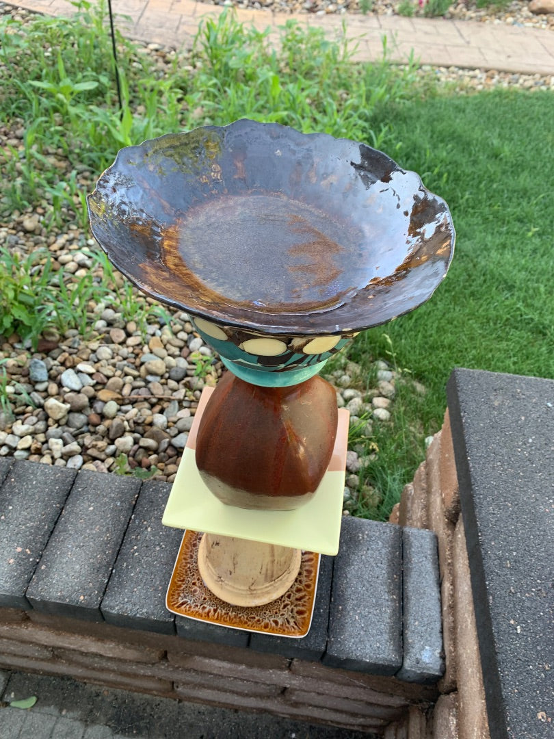 Bird bath pottery bowl tagua nuts