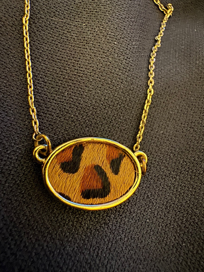 Goldtone leopard skin necklace