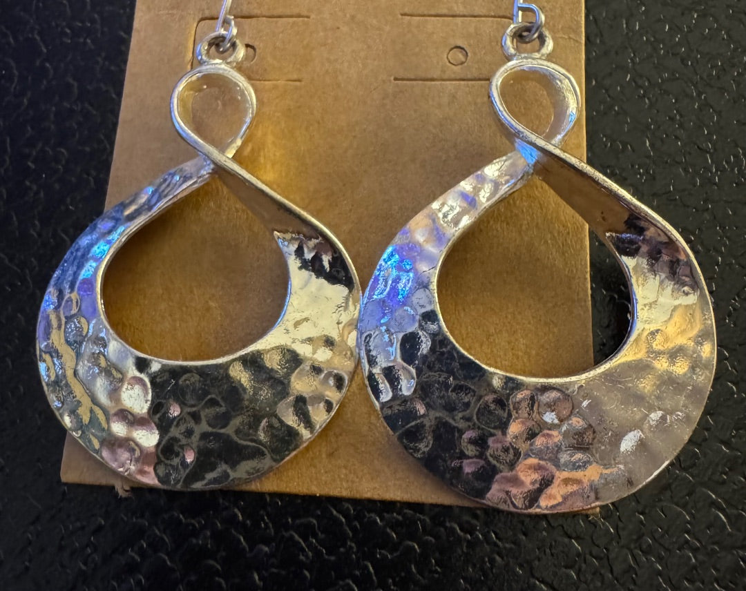 Hammered finish silvertone dangle earrings