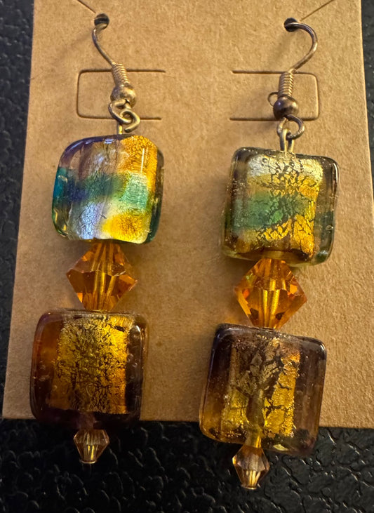 Iridescent bead dangle earrings