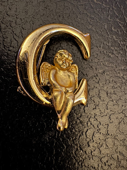 LucaRazza goldtone Angel C brooch