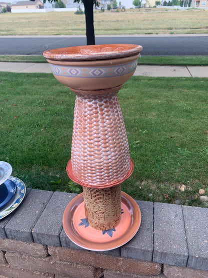 Bird bath aztec peach double bowl
