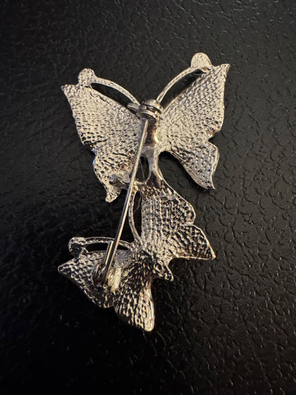 Silvertone Two Orange Butterfly brooch