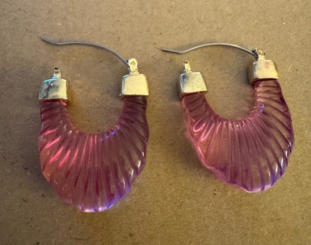Pink translucent faceted earrings