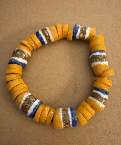 OrangeBrownWhiteBlue bead stretchy bracelet