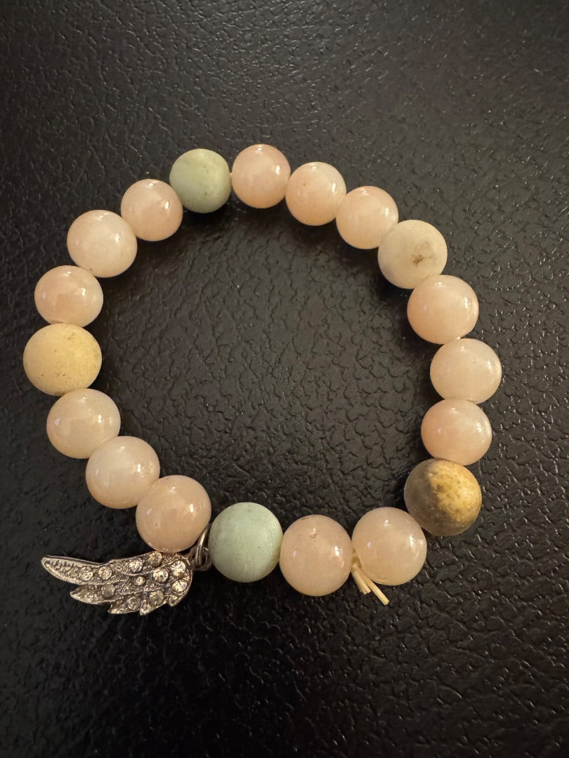 Peach light green w/wing stretchy bracelet