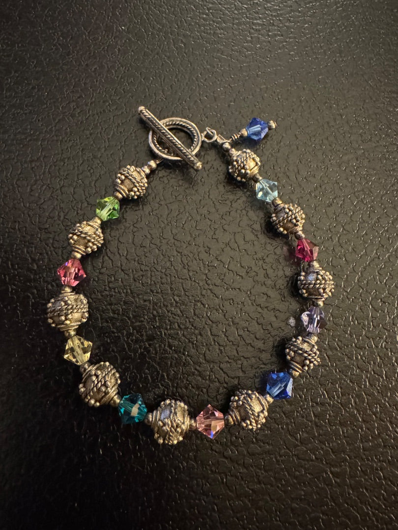 PinkGreenClear Silvertone clasp bracelet