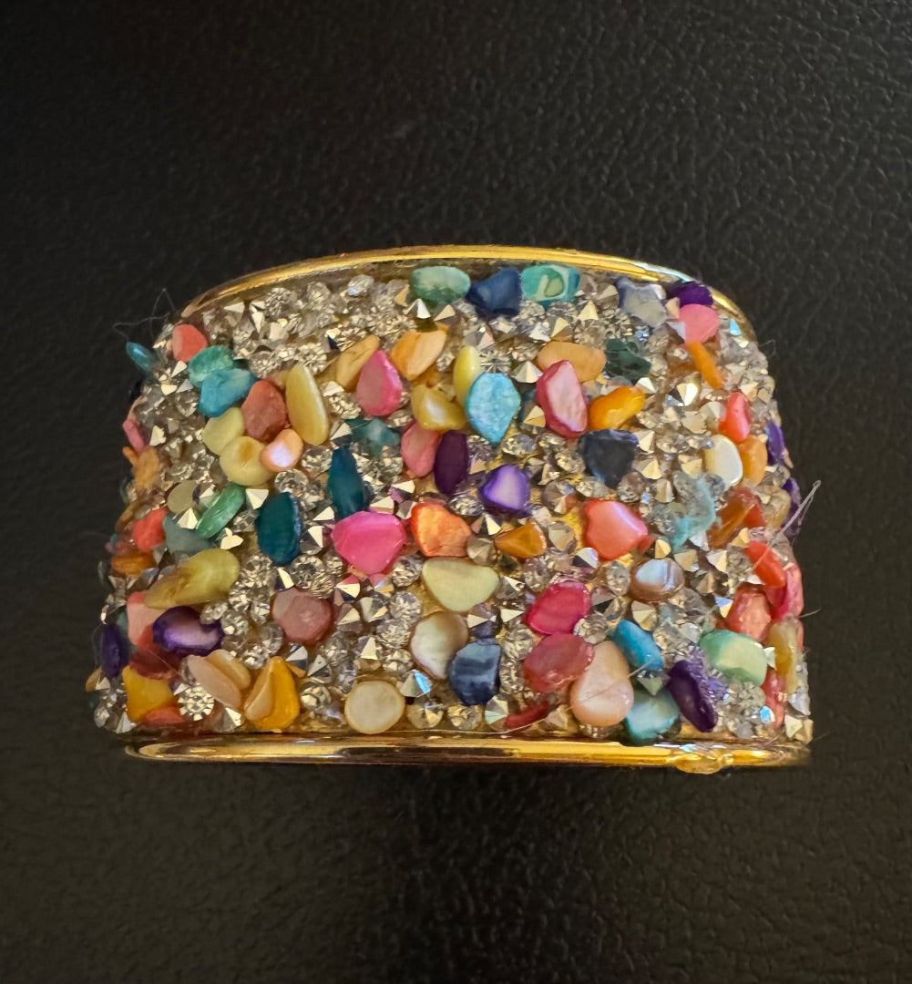 Thick goldtone multicolor cuff bracelet