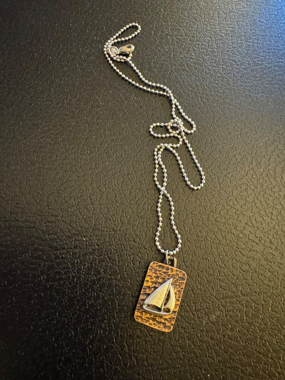 Hammered copper w/silver tone necklace
