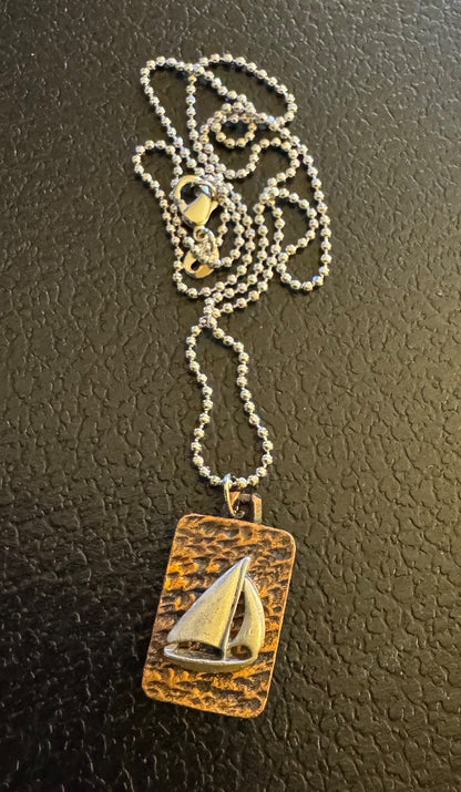 Hammered copper w/silver tone necklace