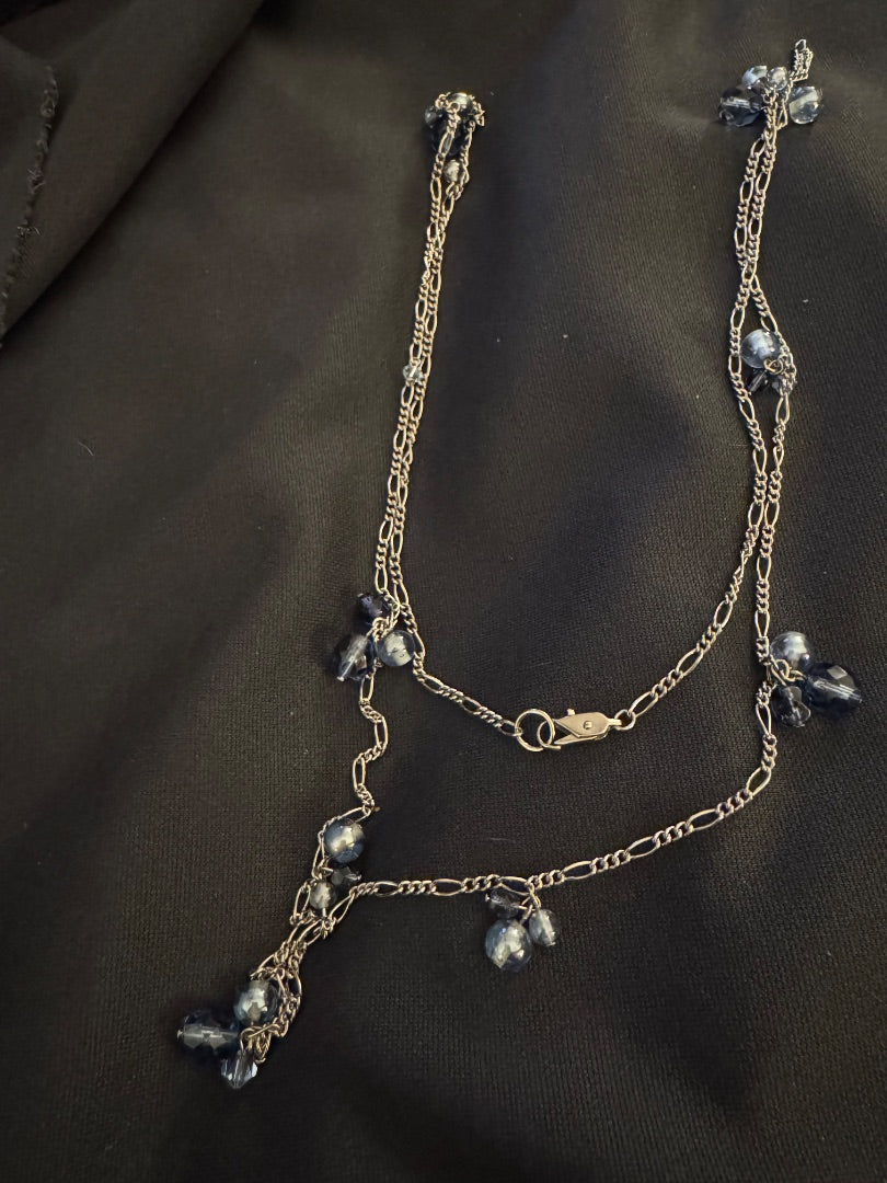 Silvertone blue bead chain necklace
