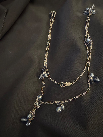 Silvertone blue bead chain necklace