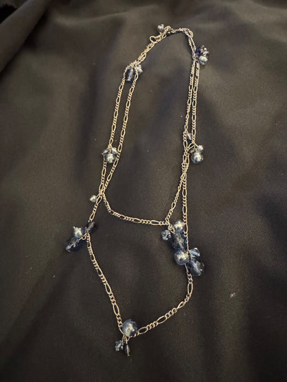 Silvertone blue bead chain necklace