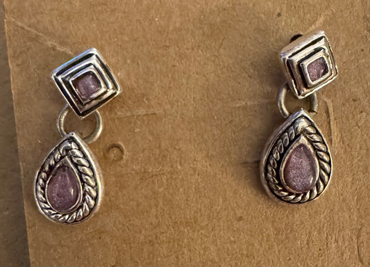 Purple w/silvertone stud drop earrings