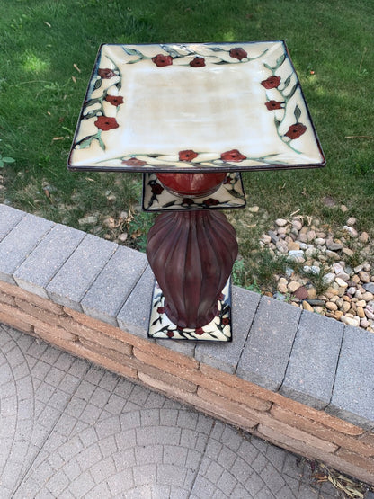 Bird bath large rust with triple square plates