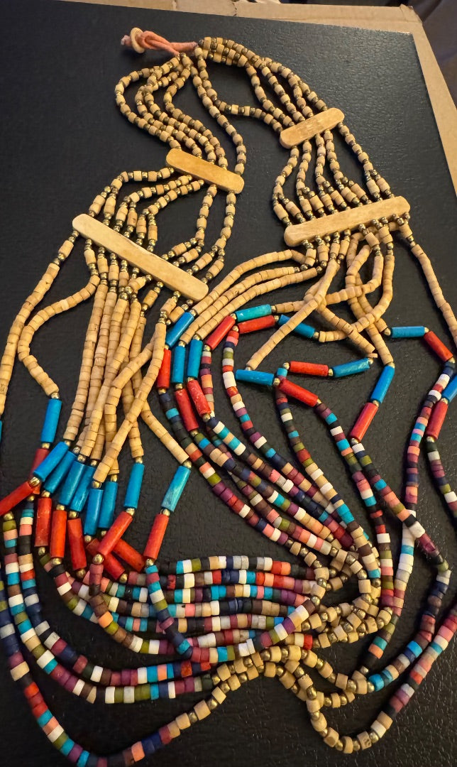 Wooden multicolor multistrand necklace