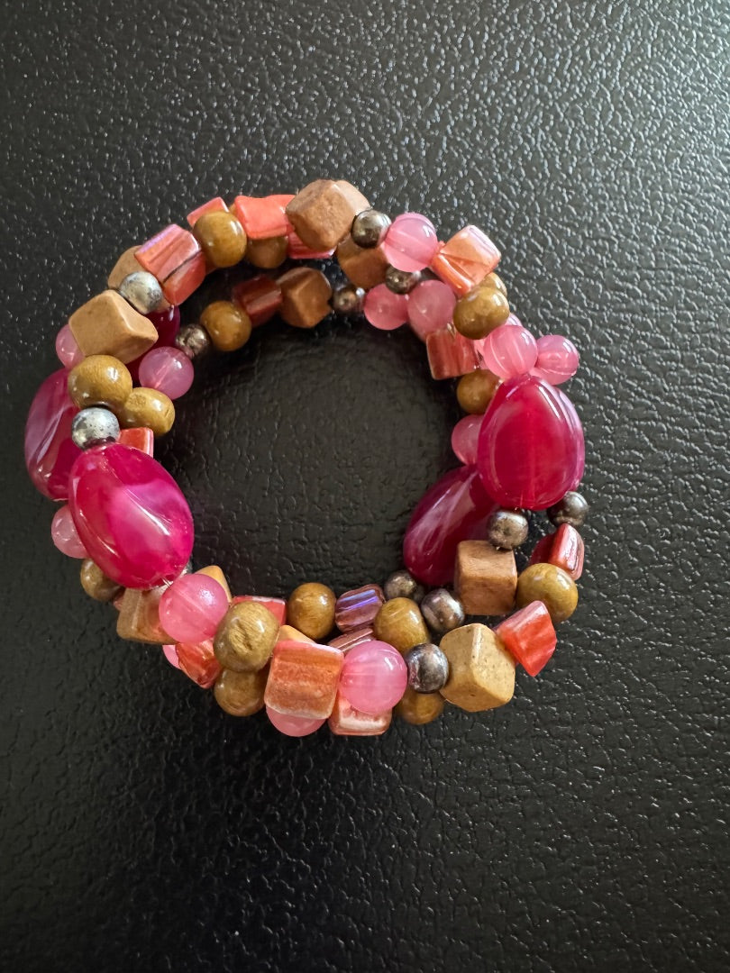 Red pink brown spiral bracelet