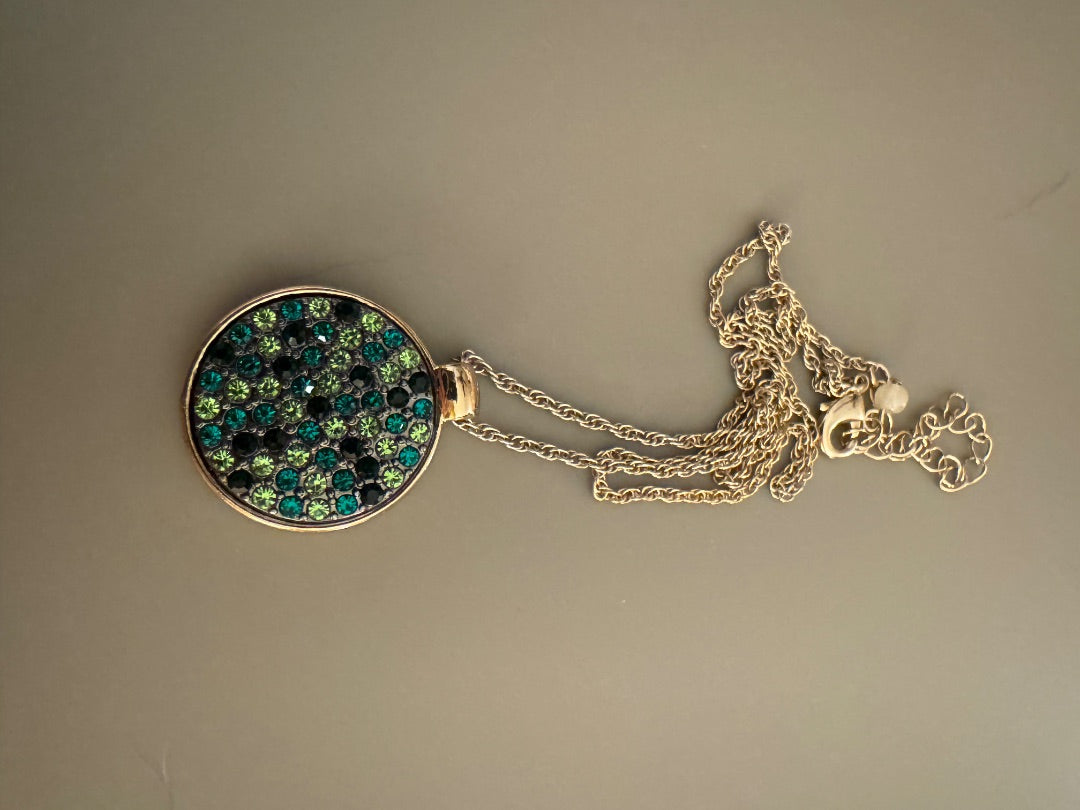 Green black multi gem gold tone necklace