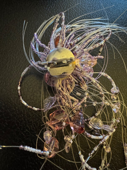 Purple seedbead wispy brooch