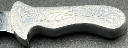 Silver & Turquoise & Mother of Pearl Unk Artisan Made Inlaid Fixed Blade