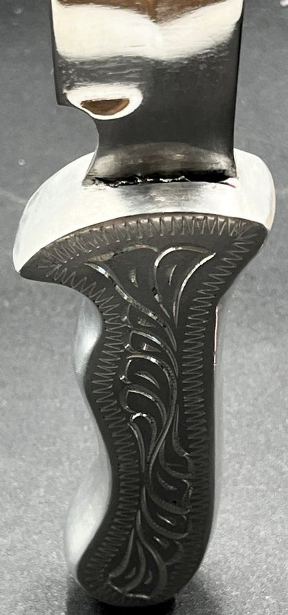 Silver & Turquoise & Mother of Pearl Unk Artisan Made Inlaid Fixed Blade