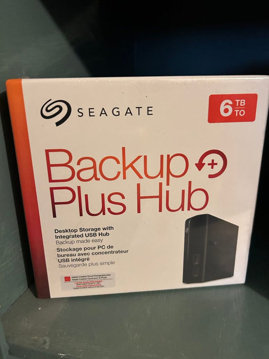 Black Seagate NIB 6TB Seagate Back Up Plus Hub, 14"x12"x4"